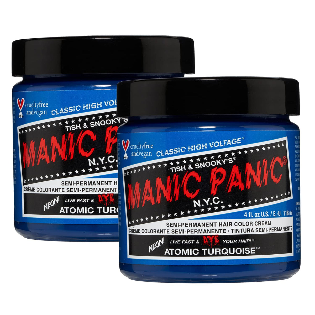 MANIC PANIC Atomic Turquoise bottle close-up for vibrant at-home color results.