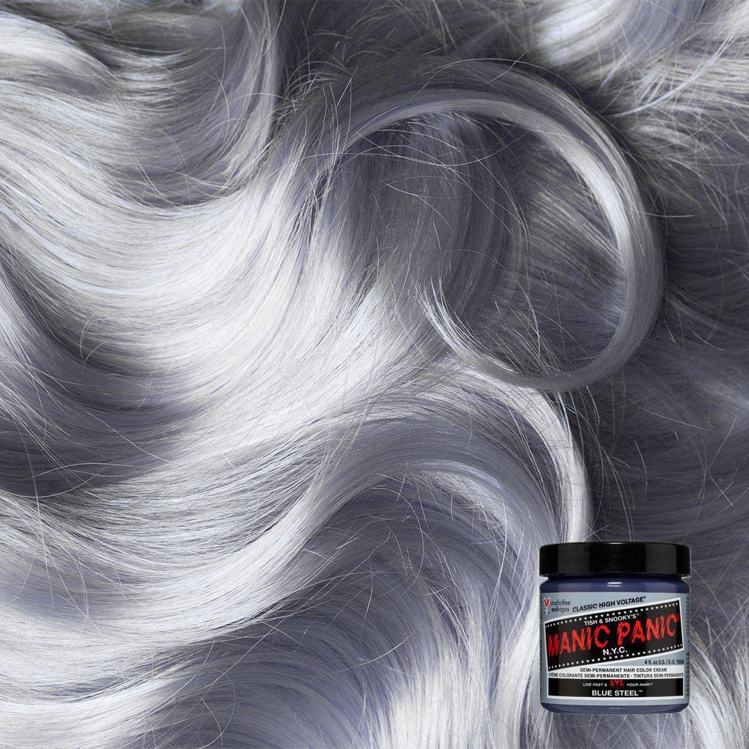MANIC PANIC Classic Blue Steel pigment being poured for bold, long-lasting color