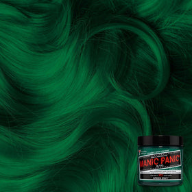 MANIC PANIC Classic Green Envy on hair strands ready for vivid, long-lasting color