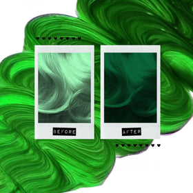 MANIC PANIC Deep Forest Green hair color boost on dark shade visual.