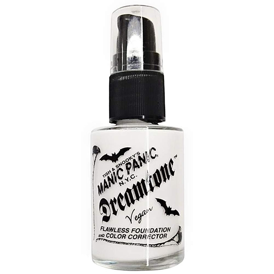 MANIC PANIC Dreamtone White Foundation bottle close-up showing creamy formula for a flawless base