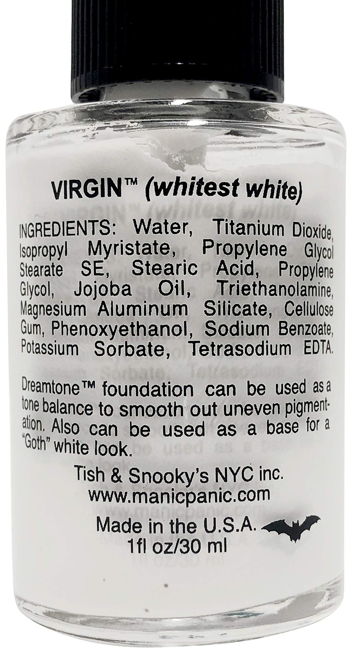 MANIC PANIC Dreamtone White Foundation swatch on skin demonstrates full coverage and pale finish
