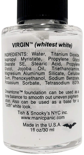 MANIC PANIC Dreamtone White Foundation swatch on skin demonstrates full coverage and pale finish
