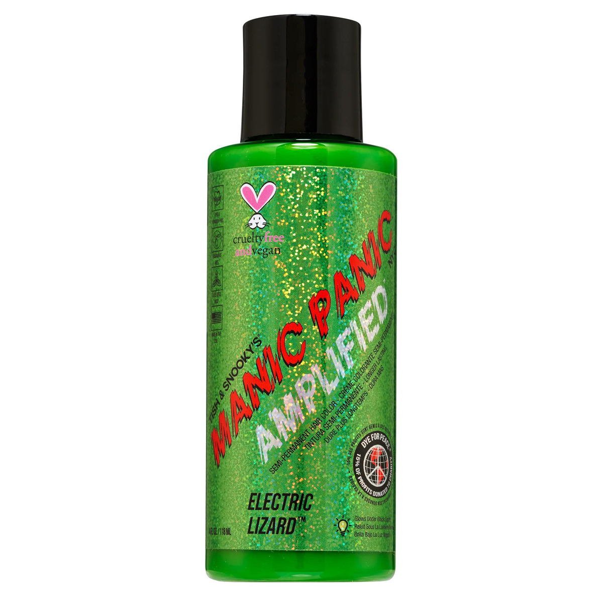 MANIC PANIC Electric Lizard bottle close-up showing vibrant neon green color, ideal for at-home color experiments.