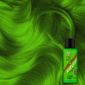 MANIC PANIC Electric Lizard hair color being applied, demonstrating easy, ready-to-use dye.