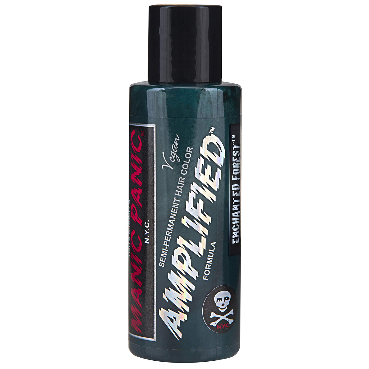 MANIC PANIC Enchanted Forest bottle closeup showing vibrant teal shade for bold color.