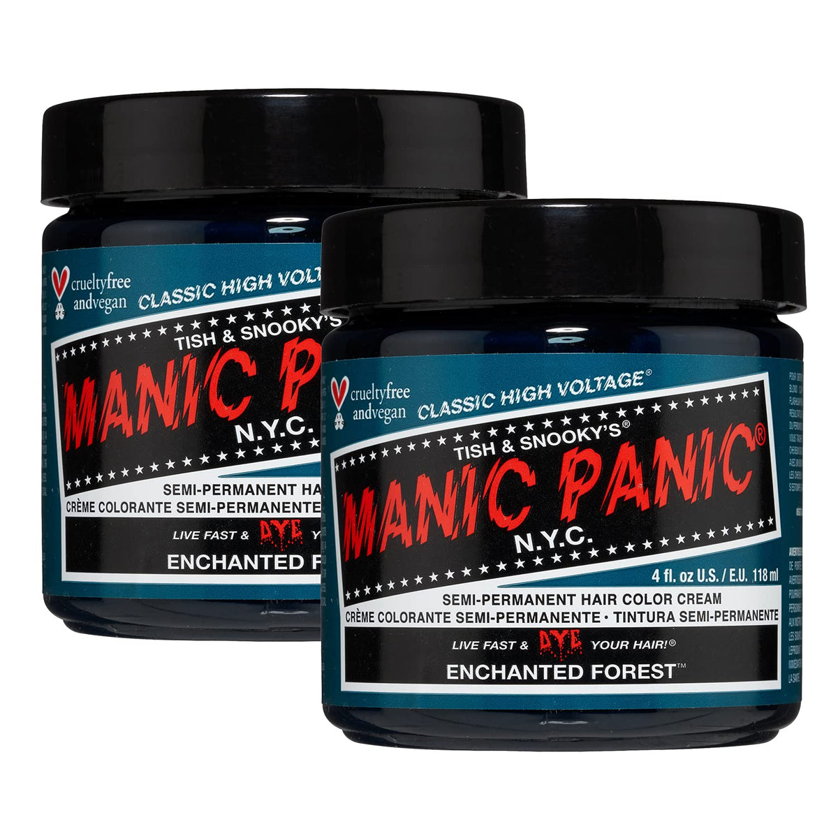 Manic Panic Enchanted Forest tub front showing deep teal green shade for bold color application