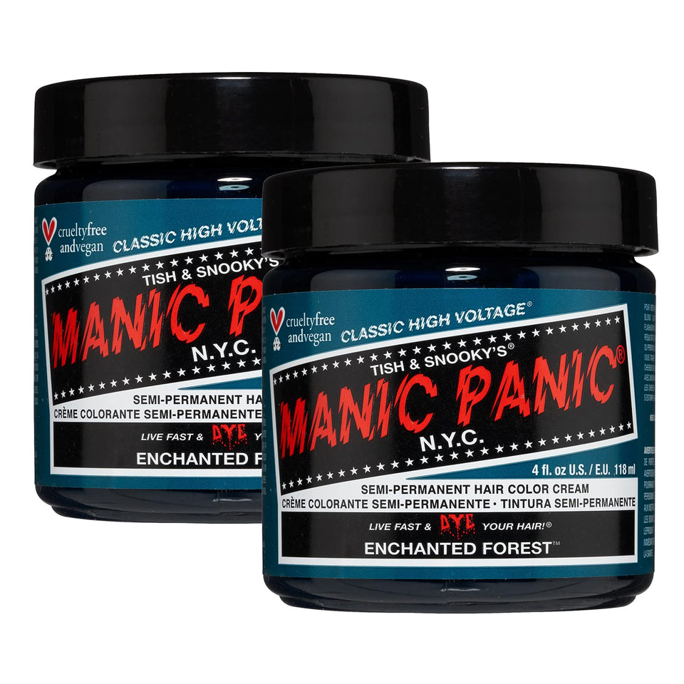 Manic Panic Enchanted Forest tub front showing deep teal green shade for bold color application