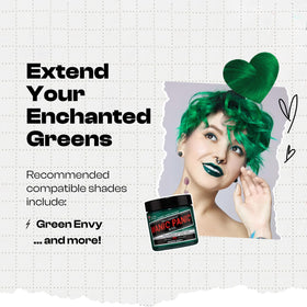 MANIC PANIC Forest Nymph Green label closeup showing vegan, cruelty-free packaging.