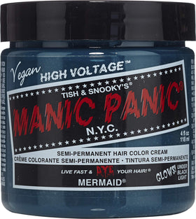 MANIC PANIC Mermaid Neon Ocean Blue swatches show vibrant, long-lasting color potential
