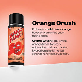 MANIC PANIC Orange Crush color swatch on hair displaying neon orange shade