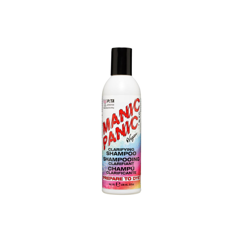 MANIC PANIC Prepare to Dye bottle pouring to remove buildup and cleanse oily hair