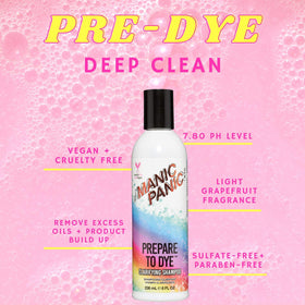MANIC PANIC Prepare to Dye action showing clarifying cleanse for color prep