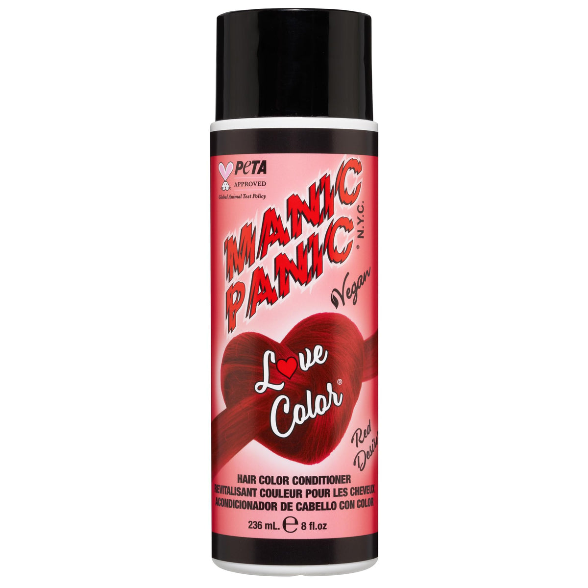 MANIC PANIC Red Desire bottle close-up showing vibrant color and branding.
