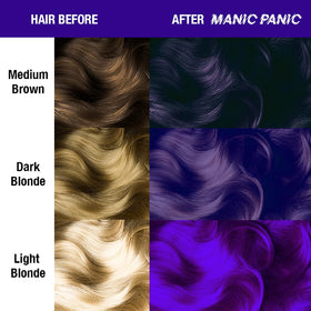 MANIC PANIC Ultra Violet Amplified application close-up shows rich color deposit.