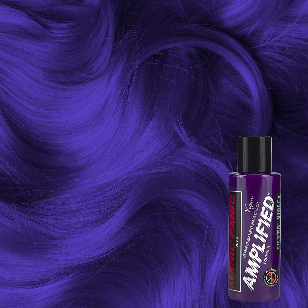 MANIC PANIC Ultra Violet Amplified on dark hair for vibrant violet tones.