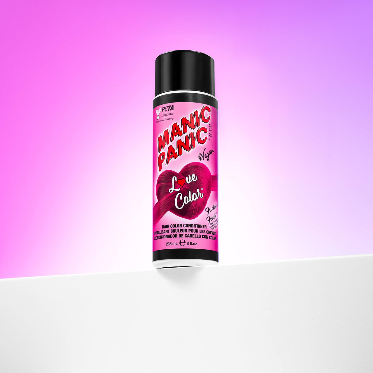 Cruelty-free vegan badge beside MANIC PANIC packaging