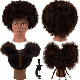 Mankainhead Afro curly mannequin head with 100% human hair for realistic styling practice.