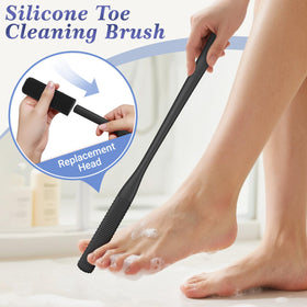 Manmihealth foot cleaner toe brush targets toe crevices for cleaner feet.