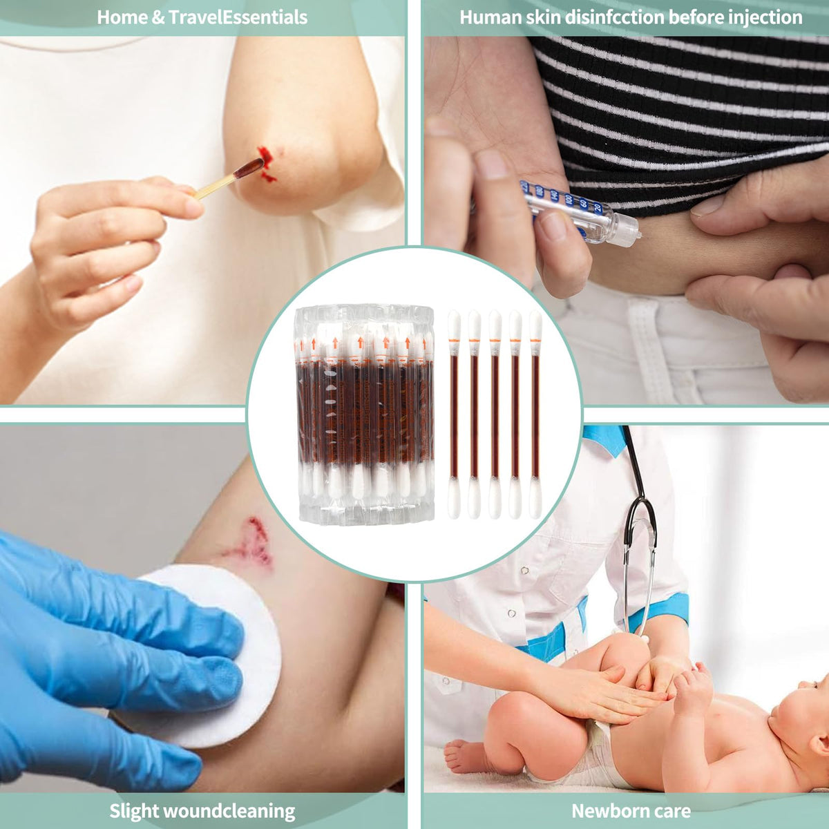 Ultra-soft organic cotton tips soothe skin during wound care.