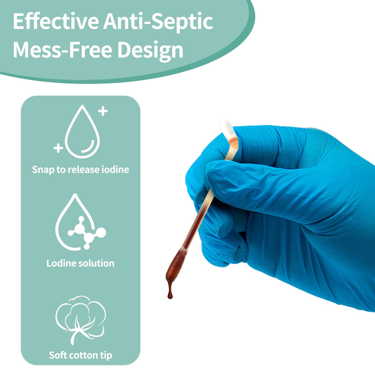 Manna MedTech snap & flow design delivers iodine directly to the tip for mess-free use.