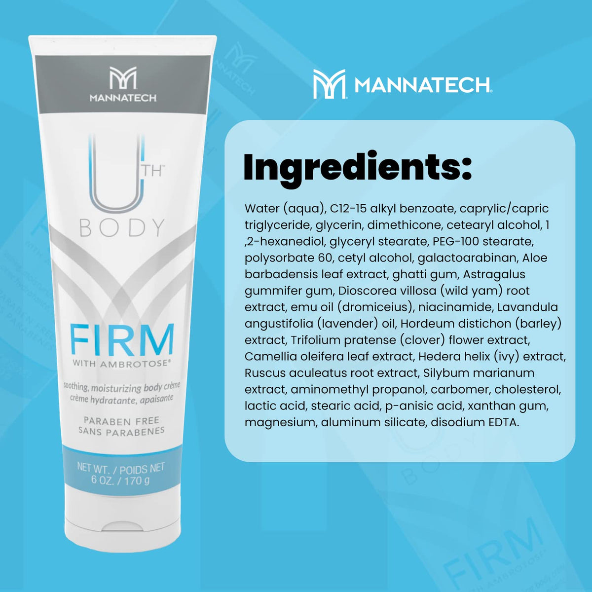 Close view of Mannatech cream jar showing rich, non-sticky formula for all skin types