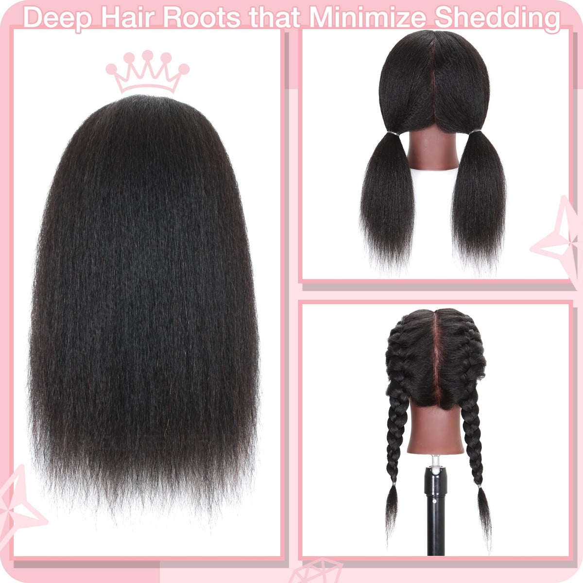MannequeenHead 100% real hair with clean, sterilized strands for reliable practice