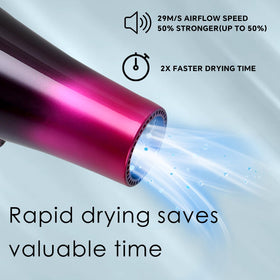 Concentrator and diffuser attachments for precise airflow and styling options.