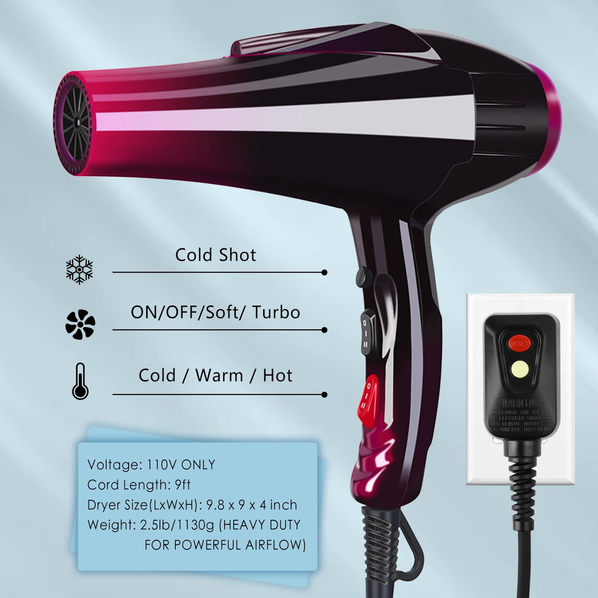 Mannice Hair Dryer featuring 3 heat settings and 2 speeds for versatile styling.