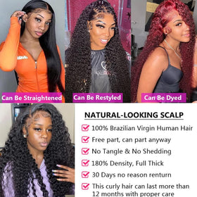 Manorshen 13x6 deep wave lace front wig with flexible parting options.