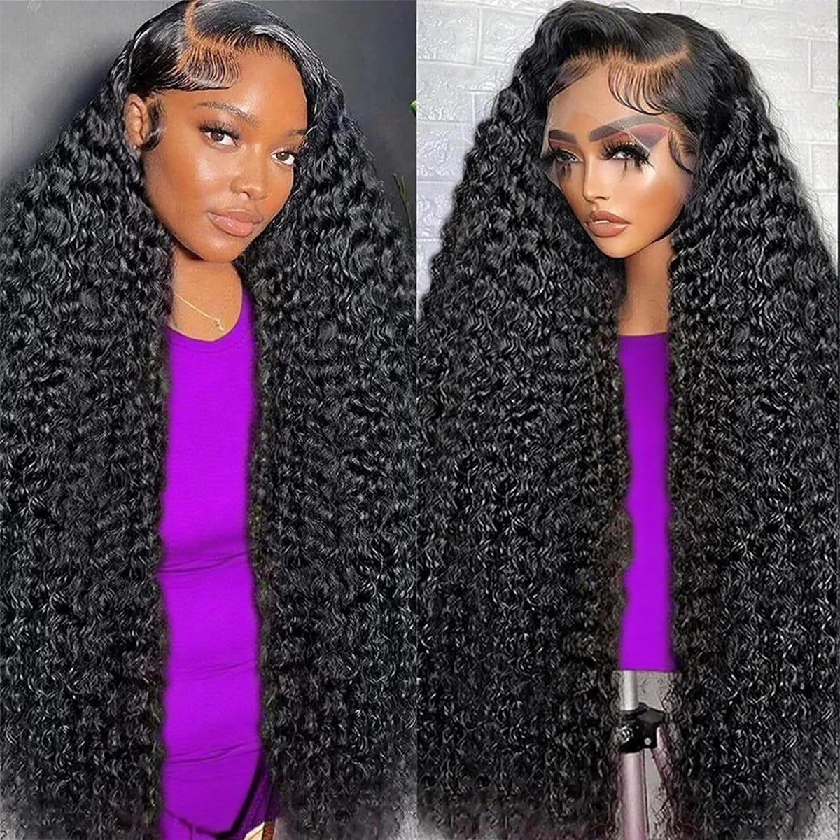 Manorshen 36 inch deep wave lace front wig showing natural movement and length.