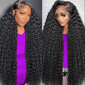 Manorshen 36 inch deep wave lace front wig showing natural movement and length.