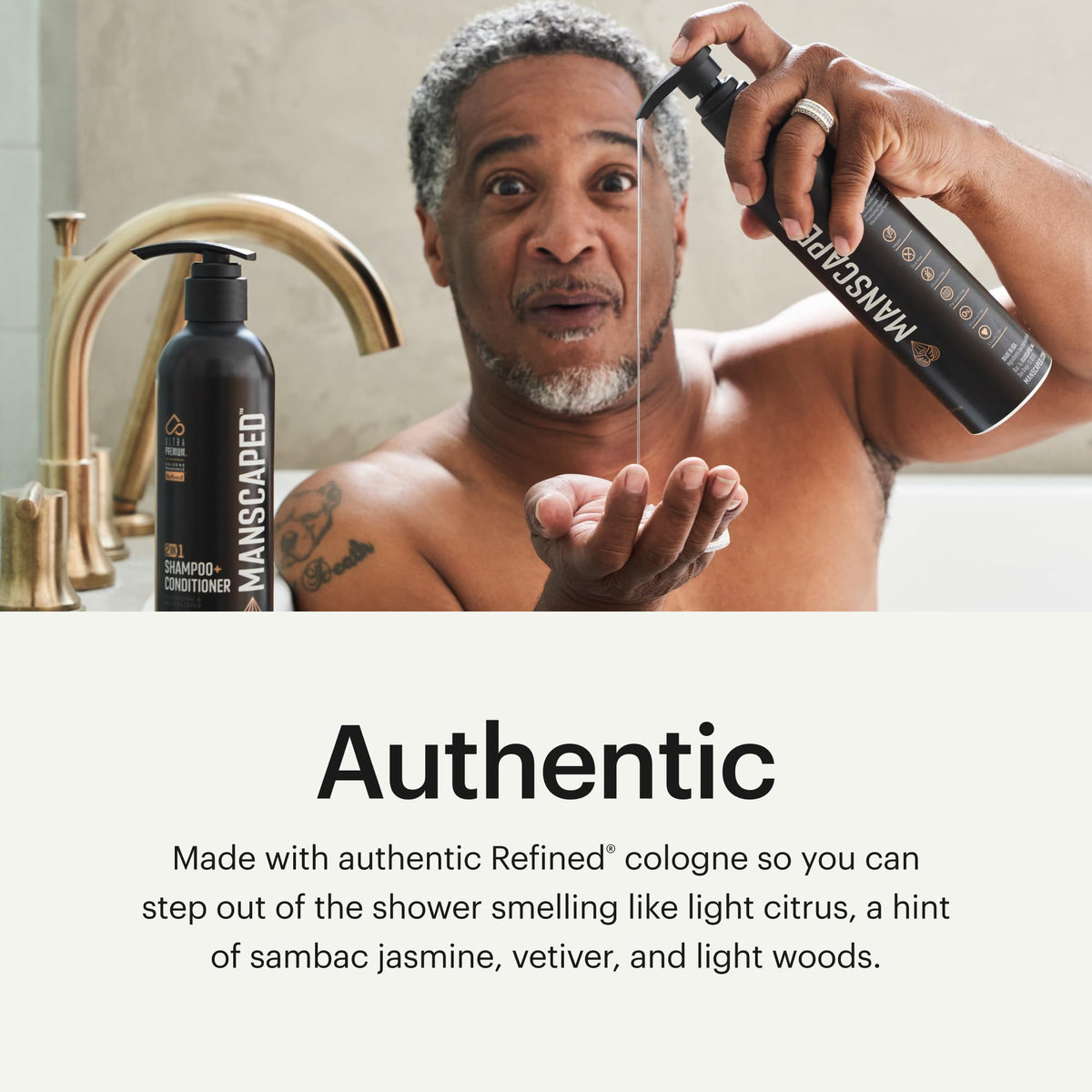 MANSCAPED 2in1 lather-and-rinse bottle showcases efficient shower routine