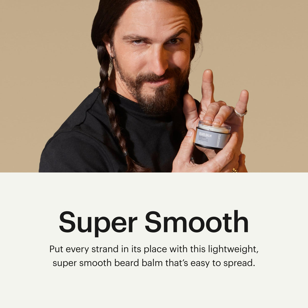 MANSCAPED Beard Balm ingredients blend with beeswax and oils for conditioning.