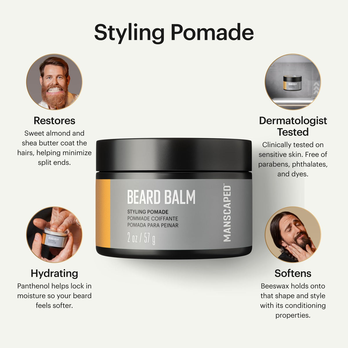 MANSCAPED packaging tin highlights compact, travel-friendly beard balm for on-the-go grooming.