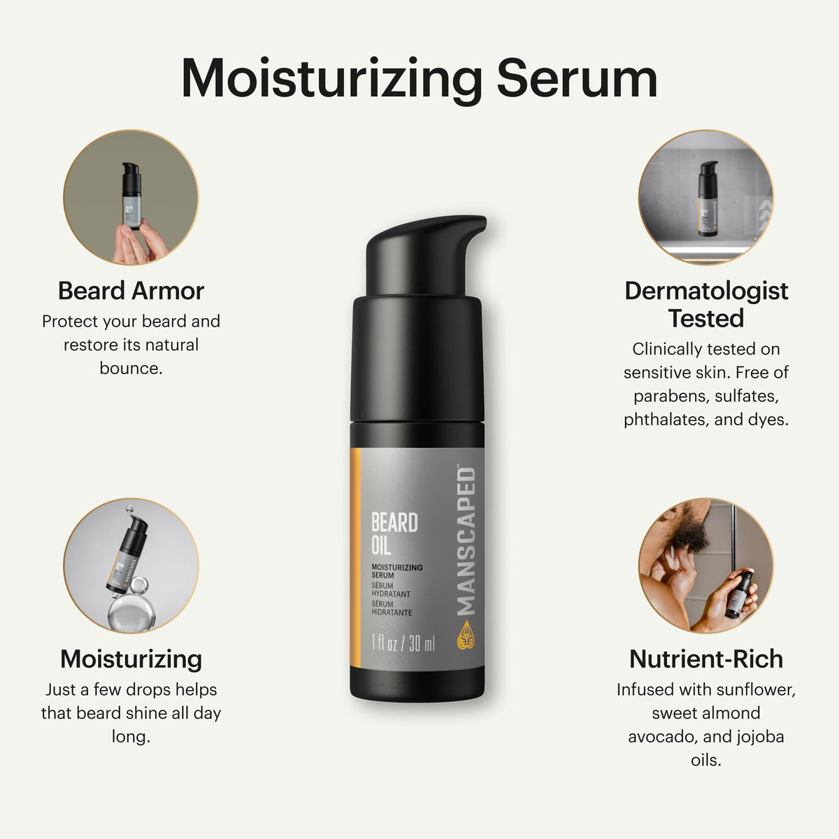 MANSCAPED Beard Oil in hand for easy application and grooming.