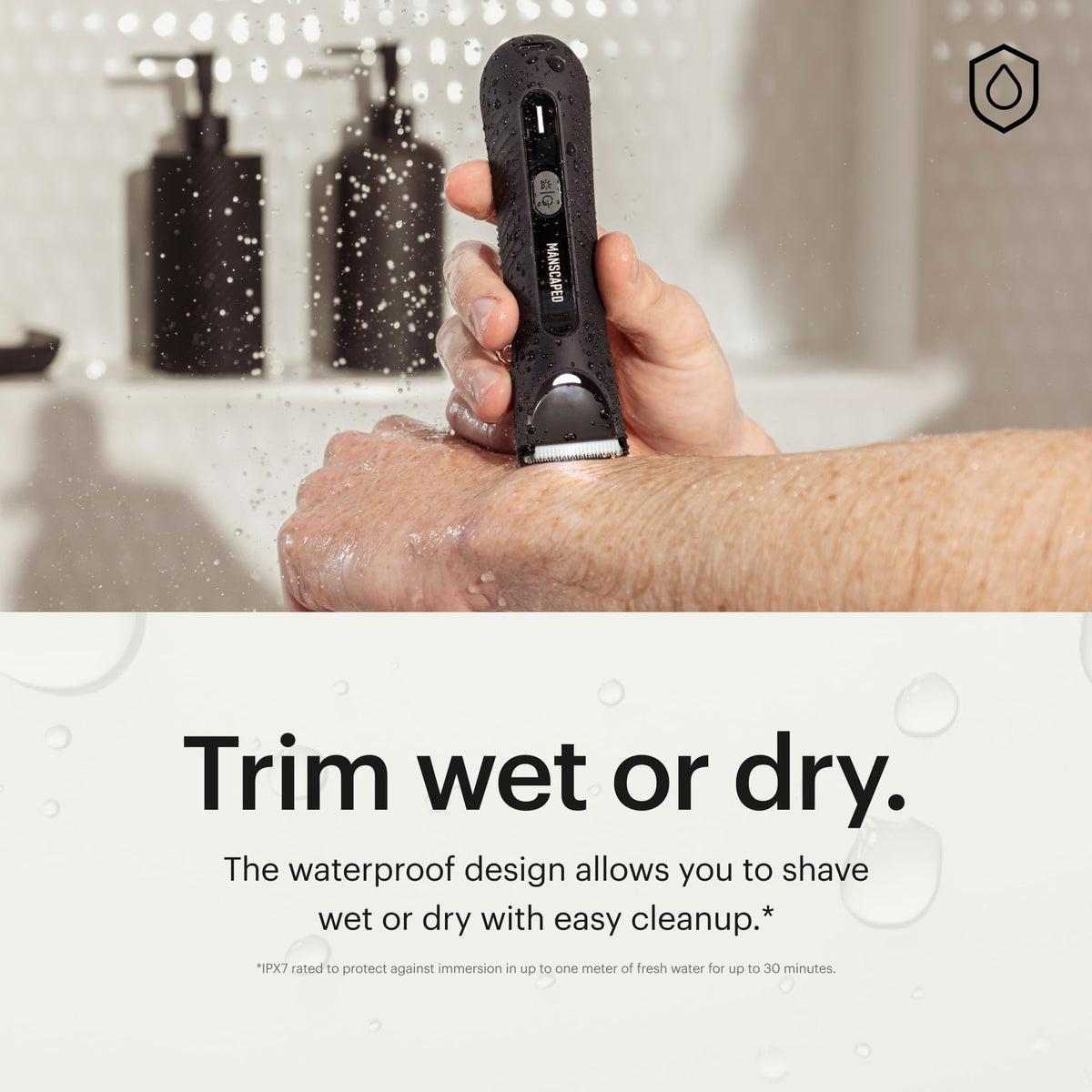 MANSCAPED Crop Cleanser bottle offers gentle cleansing with vitamin E and aloe.
