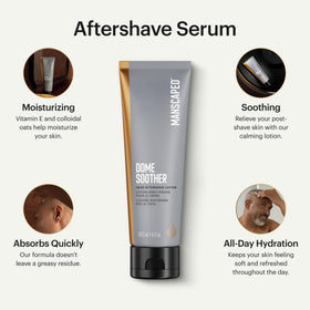 Manscaped Dome Soother label closeup reveals aloe and oats for skin hydration.