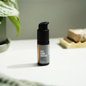 MANSCAPED Face Shave Soother packaging box highlights vegan, paraben-free formula.