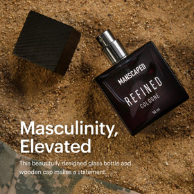 MANSCAPED Refined Cologne bottle shown on a dresser for a luxury display.