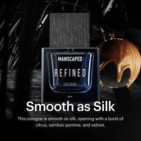 Spray-action shot of MANSCAPED Refined Cologne for quick, even application.