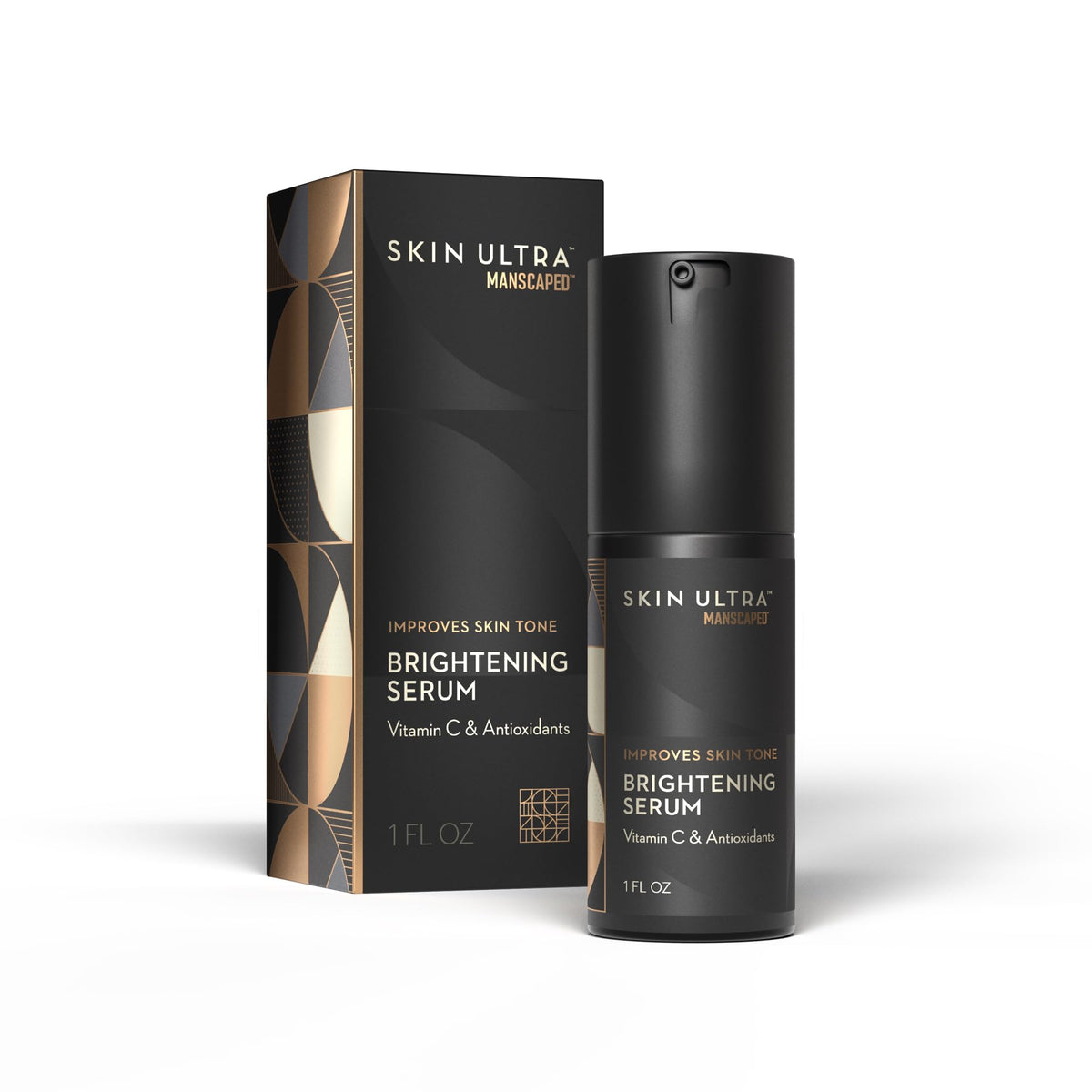 MANSCAPED Skin Ultra Brightening Serum bottle showing the Vitamin C formula for brighter skin.