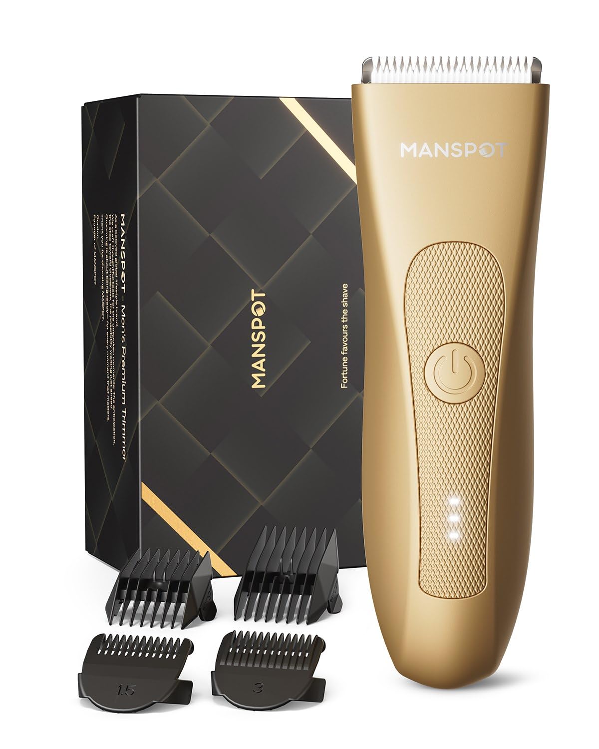 MANSPOT Manscape Trimmer in gold for precise, comfortable grooming