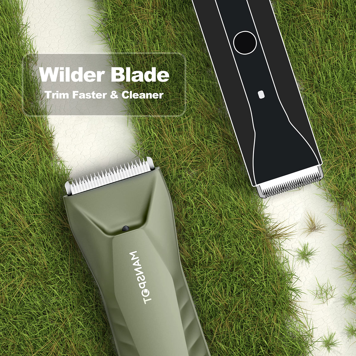 MANSPOT standing recharge dock for convenient cordless grooming.