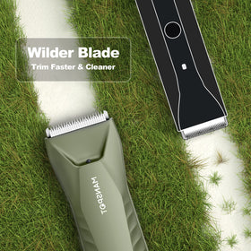 MANSPOT standing recharge dock for convenient cordless grooming.