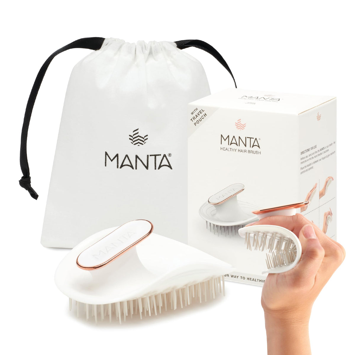 MANTA Original anti-breakage hairbrush for wet or dry hair, gentle detangling and scalp care.