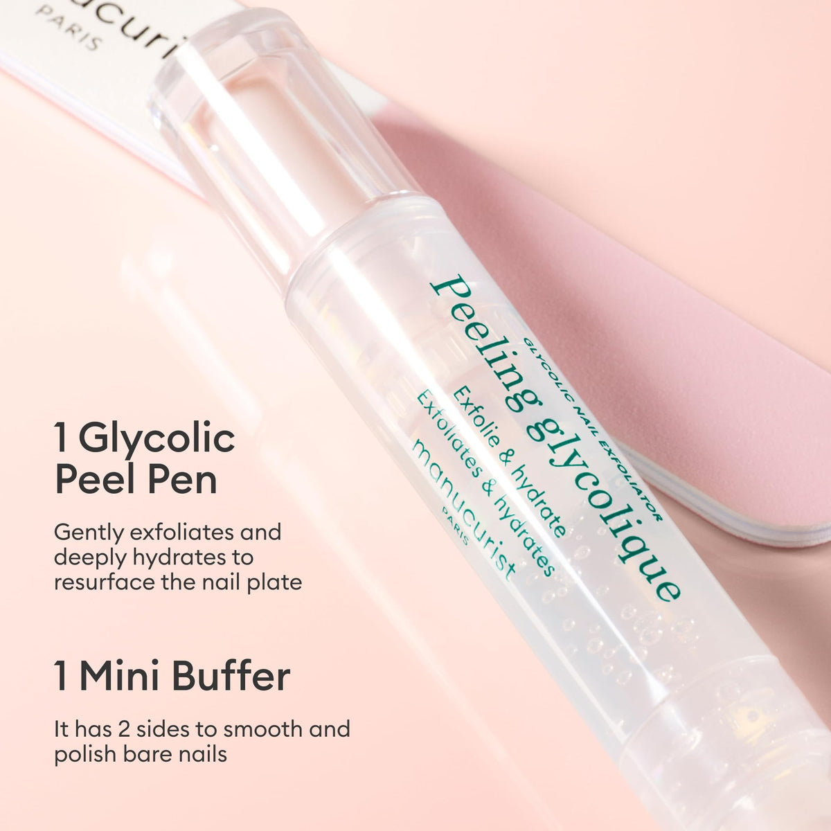 Manucurist Buffer Block pink side ready to smooth the nail surface