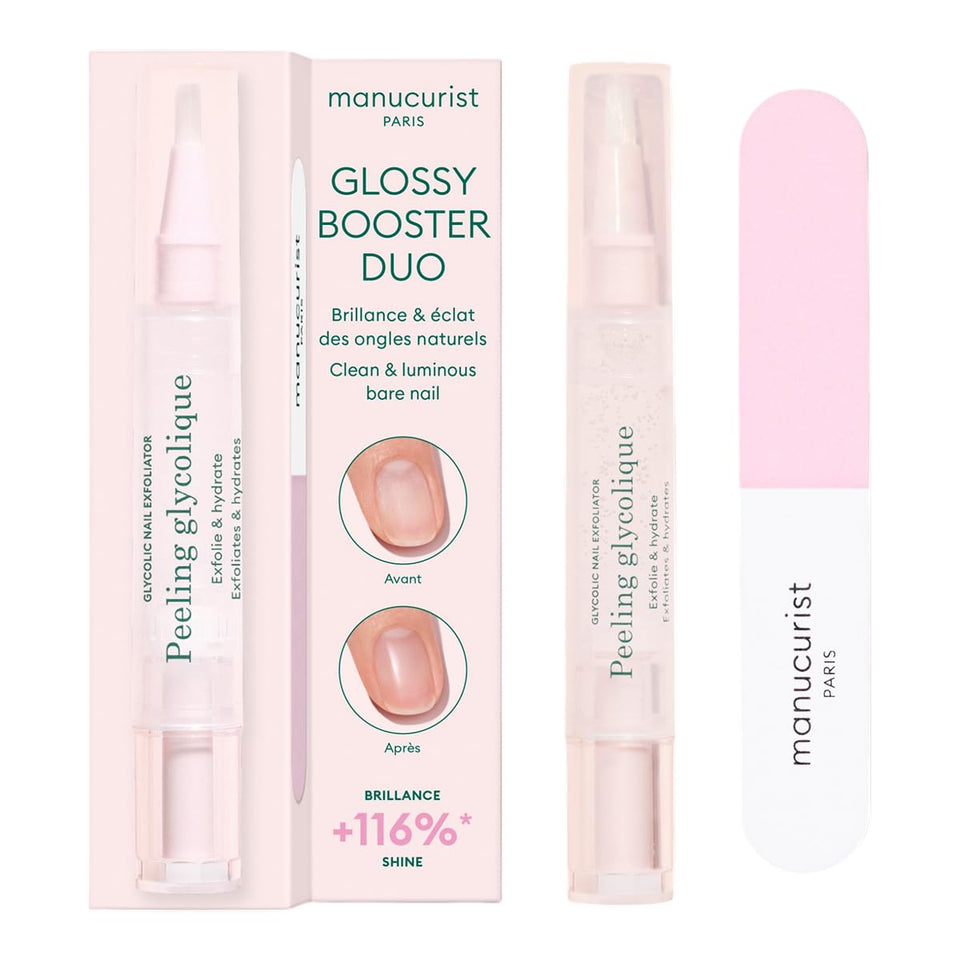 Manucurist Glossy Booster Duo bottle showing natural shine for bare nails