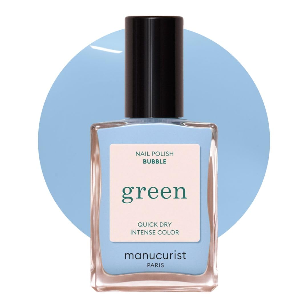 Manucurist Bubble blue pastel polish bottle close-up for vibrant quick-dry color