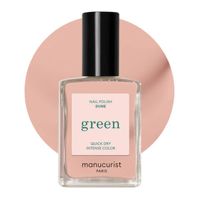 Manucurist Green Dune bottle shows sandy beige shade and plant-based formula.